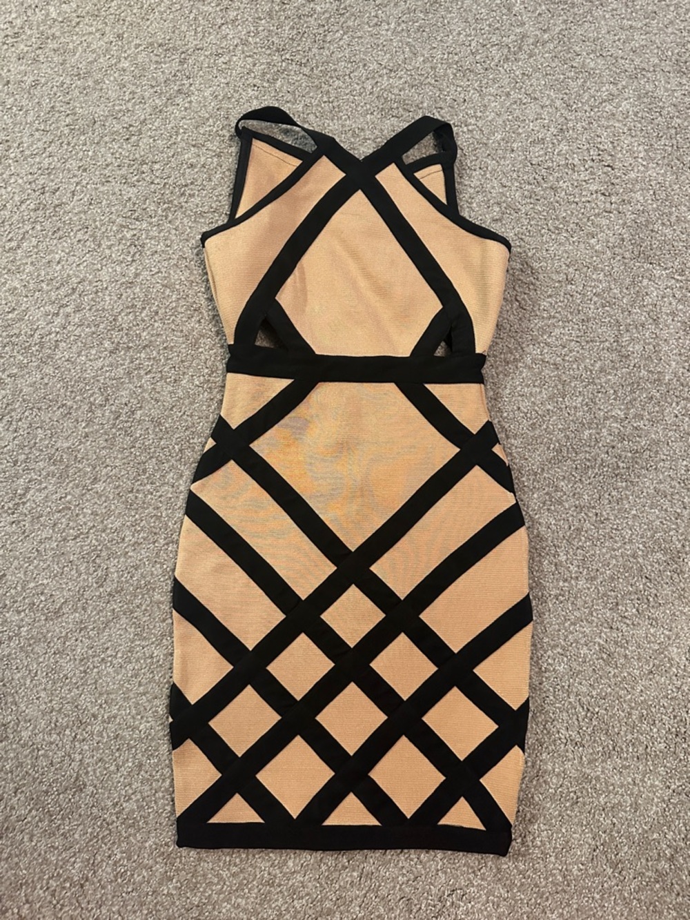 Gold Label Black Trim Nude Bodycon Dress